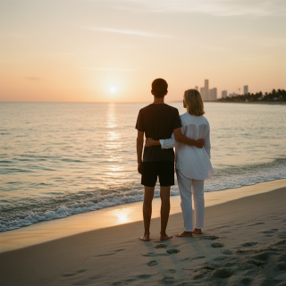 Mother and son on beach